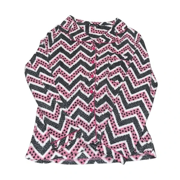 Coastal Club Girls XL 14/16 Pajama Set Pink Black Chevron Fleece 2pc PJ Set - Picture 3 of 9